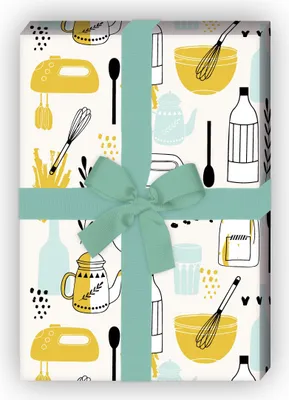 Produktbild von Retro Küchen Geschenkpapier mit Vintage Koch & Back Utensilien - G12328, 32 x 48cm