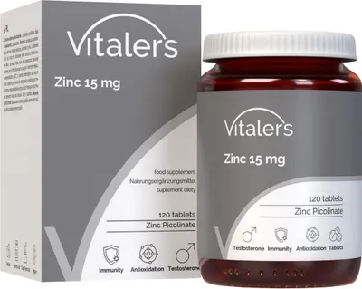Zdjęcie produktu dla Cynk Vitaler's 15 mg  120 tabletek, wegaski, suplement diety na 4 miesice, bez konserwantw, czysty skad