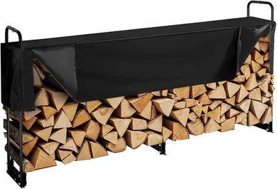 Produktbild von Metall-Kaminholzregal 259x36x117cm mit Stahlrahmen pulverbeschichtet, 300kg Tragkraft, wasserdichte Abdeckung, Stapelhilfe für Veranda Garten Terrasse Hof