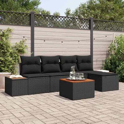 Produktbild von vidaXL Gartensofa-set mit Kissen mit Speicher 6 pcs Schwarz Polyrattan