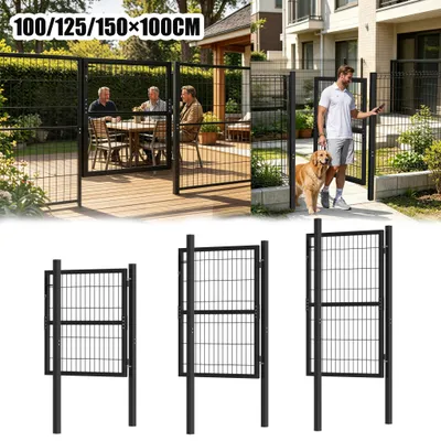 Zdjęcie produktu dla NAIZY Brama ogrodzeniowa z drutu, 100x100 cm, kolor antracytowy, trwała brama do ogrodu z słupkami i zamkiem, idealna do ogrodzenia posesji i podwórka