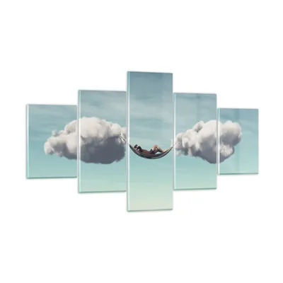 Produktbild von Bilder auf glas - 5 Teile - Wolken Hängematte Ruhe - 125x70cm - Glasbilder - Wandbilder - Bilder - zum Aufhängen bereit - Wanddekoration aus Glas - Glas Bilder - Wandbild auf Glas - GEA125x70-4373