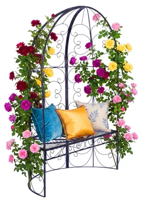 Produktbild von Relaxdays Gartenbank mit Rankpavillon, Laubenbank bis 240 kg, HBT 178 x 120 x 58 cm, Garten Rosenbogen mit Bank, schwarz
