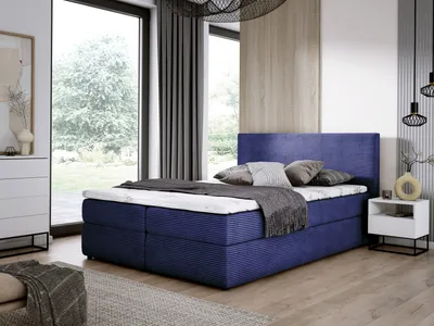 Produktbild von E-ZIMPAZ Boxspringbett SIMPLE 180x200 cm, Polsterbett mit Zwei Bettkasten, Komplett-Set mit Matratze und Topper, Doppelbett Cordstoff - Blau