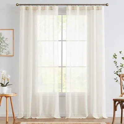 Zdjęcie produktu dla Ibenzoa® Zasłona z lnu, 2-częściowa, 140 x 225 cm, półprzezroczysta tkanina – naturalna faktura, idealna do salonu i sypialni