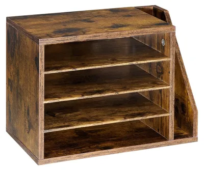 Produktbild von Literature Organizer, 4 Compartments Office Mailbox with Detachable Shelves, Wooden Mailbox Sorter with Side Vertical Storage, Countertop Office Home Organizer for File, Document, Paper, Brown