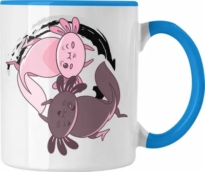 Produktbild von Trendation - Axolotl Tasse Grafik Lustig Geschenkidee Schwanzlurch Tiere Geschenk Ying Yang Zeichen (Blau)