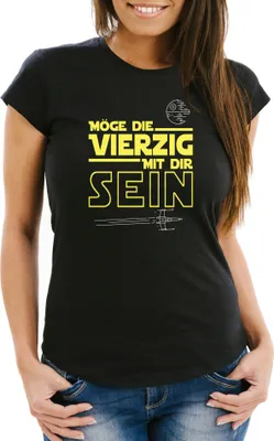 Produktbild von Damen T-Shirt Möge die Vierzig mit dir sein 40 Vierzigster Geburtstag Fun-Shirt Moonworks® schwarz XXL
