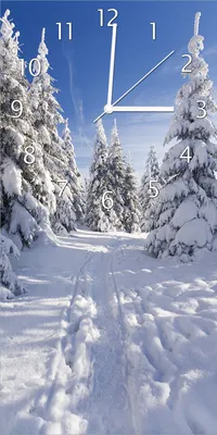 Produktbild von Wallario Design Wanduhr bedruckt, Größe 30 x 60 cm, Motiv: Wanderweg im Schnee