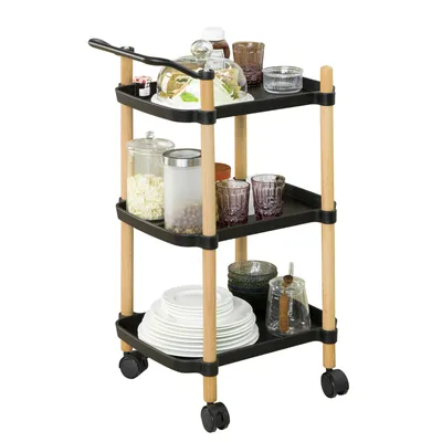 Image de SoBuy SVW06-SCH Chariot de service à 3 étagères Chariot à roulettes avec poignées Chariot d'appoint Chariot de cuisine Chariot à thé Étagère de cuisine Noir LHT environ : 38x83x52cm