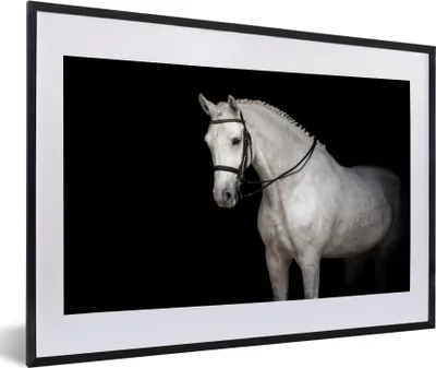 Produktbild von MuchoWow® MuchoWow® Gerahmtes Poster Pferd - Weiß - Schwarz 60x40 cm - Poster mit zchwarzem Bilderrahmen - Schlafzimmer - Plakat in Rahmen - Drucken