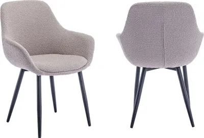 Produktbild von SalesFever 2er Set Armlehnstühle | Bezug Bouclé Stoff | Stuhlbeine Metall | B 64 x T 59 x H 86 cm | taupe – schwarz matt
