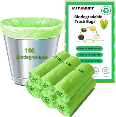 Productafbeelding van Biologisch afbreekbare vuilniszakken 10 liter - 120 composteerbare voedselafvalzakken voor keuken en kantoor