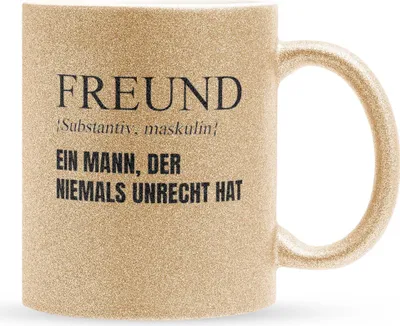 Produktbild von 22Feels Glitzertasse Gold Freund Geschenk Jahrestag für Ihn Valentinstag Männer 1 Jahr Weihnachten Geburtstag Beziehung Liebe Paar Kaffeetasse Haferl Geschenkidee Bürotasse