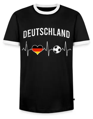 Produktbild von Spreadshirt Deutschland Fußball Herzschlag Männer Kontrast T-Shirt, M, Schwarz/Weiß