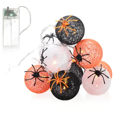 Zdjęcie produktu dla com-four® lampki LED z bombkami - oświetlenie na Halloween z 10 diodami LED - świąteczna dekoracja na Halloween - bombki z pająkami na baterie