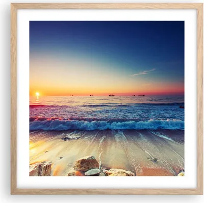 Produktbild von Gerahmtes Poster - Rahmen in heller Eiche - Meer Strand Welle - 50x50 cm - Wand Bild - Wanddeko - Wandbilder - Wandposter - Bilderrahmen - Bilder - Kunstdruck - Wandbild - P2NAC50x50-3613