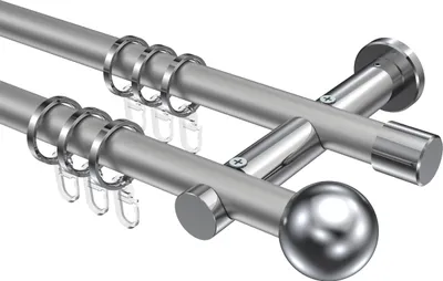 Produktbild von Interdeco Gardinenstange / Vorhangstange Silbergrau / Chrom, Typ Platon Luino (Kugel), 20 mm Ø 2-läufig, 280 cm