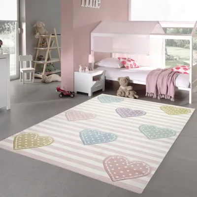 Zdjęcie produktu dla Dywan dziecięcy serca Dywan do pokoju dziecięcego dziewczynki w kolorze różowym fioletowym zielonym Rozmiar - 200 x 290 cm