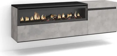 Produktbild von TV-Schrank, Lowboard, 150x35x45cm, Für TV-Geräte bis zu 65", Elektrokamin, Hängend, Zementgrau