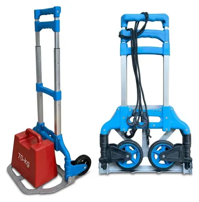 Obrázek produktu pro Skládací ruční vozík Relaxdays, nosnost až 70 kg, VxŠxH: 98x38x41 cm, stěhovací vozík, s teleskopickou rukojetí z oceli, stříbrný/modrý