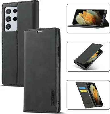 Obrázek produktu pro Galaxy S21 Ultra 5G Kožené pouzdro s funkcí stojánku a držákem karet, peněženkový design pouzdro pro Samsung Galaxy S21 Ultra 5G černé