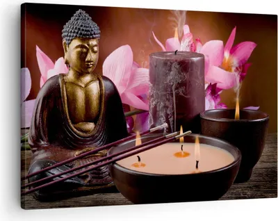 Produktbild von Bild auf Leinwand - Leinwandbild - Buddha Kerzen Religion - 70x50cm - Wand Bild - Wanddeko - Leinwanddruck - Bilder - Kunstdruck - Wanddekoration - Leinwand bilder - Wandkunst - AA70x50-2631