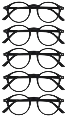 Produktbild von OPULIZE REY Lesebrille - 5er-Pack - Runder Retro-Rahmen - Mattschwarz - Herren Damen - Federscharniere - RRRRR56-1 - +1.00