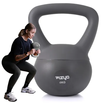 Zdjęcie produktu dla FIZYO Miękki Kettlebell Wypełniony Żelaznym Piaskiem, Antypoślizgowy Uchwyt, Hantla, Podnoszenie Ciężarów, PVC Bezpieczny dla Podłogi (Szary, 4kg)