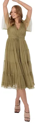 Produktbild von Anaya with Love Damen Midikleid für Damen, mit Mehrschichtdesign, V-Ausschnitt und kurzen Ärmeln