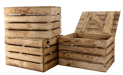 Produktbild von 3er Set Stück Obstkisten-Online kleine geflammte/flambierte Truhe 49cm x 36cm x 29cm Holztruhe Wäschetruhe Schatztruhe Obstkiste Weinkiste