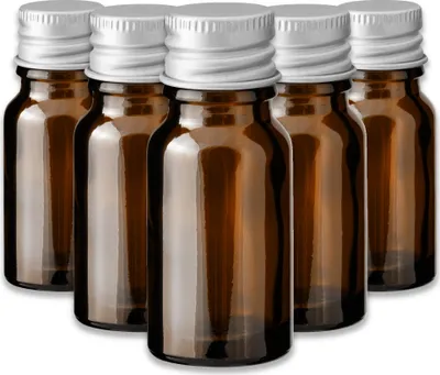 Produktbild von 5x Glasflasche braun 10 ml mit Aluminiumverschluss Flaschen Apothekerflaschen