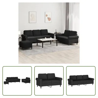 Produktbild von The Living Store 3-tlg. Sofagarnitur mit Kissen Schwarz Samt
