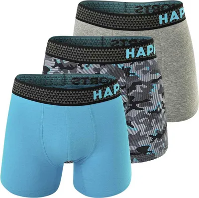 Produktbild von Happy Shorts Herren Boxer Shorts, 3er Pack - Retro Jersey, Logobund Camouflage Aqua L