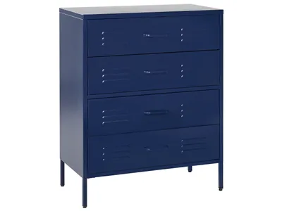 Produktbild von BELIANI Hohe Kommode Blau Stahl 40x80x102 cm mit 4 Schubladen Mehrzweckschrank für Büro Schlafzimmer Wohnzimmer Kinderzimmer Bad