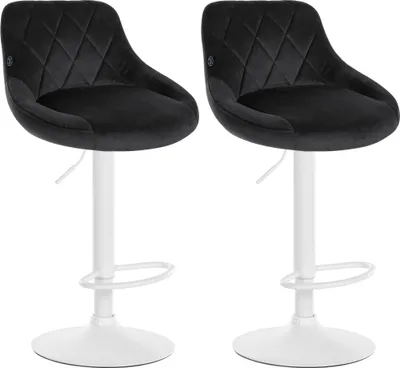 Produktbild von CLP 2er Set Barhocker Lazio Samt höhenverstellbar und 360 Grad drehbar schwarz Gestell Farbe weiß