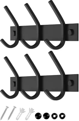 Produktbild von Doppelhaak aus Edelstahl, bis 20 kg Tragfähigkeit, schwarzes Design, 3 Haken, 2 Stück