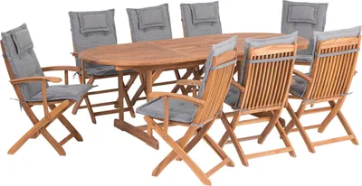 Produktbild von BELIANI Gartenmöbel Set Hellbraun Grau Akazienholz Textil 8-Sitzer inkl. Auflagen Terrasse Outdoor Landhaus