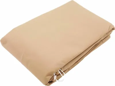 A folded beige fabric product, likely a cover or tarp, is shown against a white background.