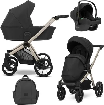 Produktbild von Kunert BRAV 3in1 Kinderwagen in Schwarz mit Champagnerrahmen, Gelrädern und Autositz Cosmo