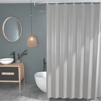 Produktbild von Unyqoos® Duschvorhang, wasserabweisend – 100% Polyester, 200 x 180 cm, hellgrau, mit 12 Ringen und Beschwerung, maschinenwaschbar