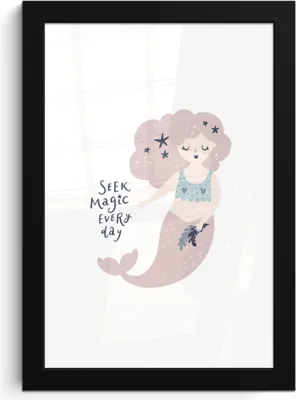 Produktbild von MuchoWow® MuchoWow® Gerahmtes Poster Meerjungfrau - Magie - Zitate - Mädchen - Baby - Mädchen - Kinder 20x30 cm - Poster mit zchwarzem Bilderrahmen - Drucken - Bilder Poster im Rahmen