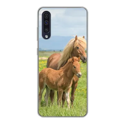 Produktbild von MuchoWow® Handyhülle Schutzhülle Hülle für Samsung Galaxy A30s Pferde - Fohlen - Gebirge Silikon Softcase Handy Hülle - Karteninhaber