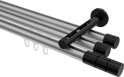 Produktbild von Interdeco Innenlaufstange / Gardinenstange mit Innenlauf Silbergrau / Schwarz, Typ Siteno Elanto (Rillenzylinder), 20 mm Ø 3-läufig, 200 cm