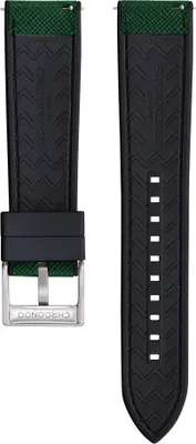 Obrázok produktu pre CHROONOO Saffiano kožený/gumový hybridný remienok na hodinky - zelený/čierny, 22 mm, brúsená strieborná