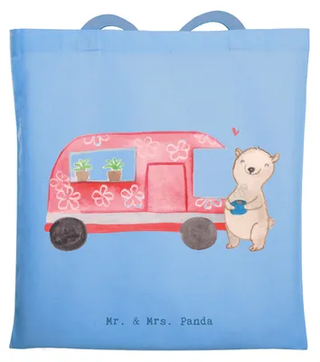 Produktbild von Mr. & Mrs. Panda Shopping Tasche Bär Camper - Sky Blue - Geschenk, Campingplatz, Büchertasche, Tote Bag, baumwoll shopper, Zelten, Jutetasche, Wohnmobil, Roadtrip, Urlaub