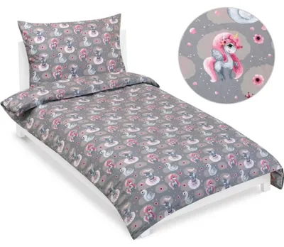 Immagine prodotto di Biancheria da letto in cotone per bambini, taglia junior - 140x200 cm. 70x90 - grigio, rosa