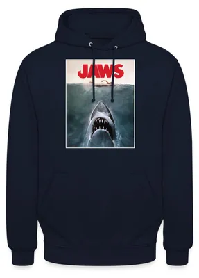 Produktbild von Spreadshirt Der Weiße Hai Jaws Filmposter-Logo Mit Hai Uni Hoodie, L, Navy