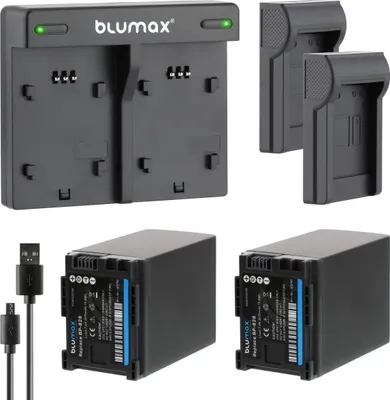 Produktbild von 2x Akku + Lader für Canon BP-828 BP827 HF-G30 XA20 XA25  2670 mAh (7,4V)
