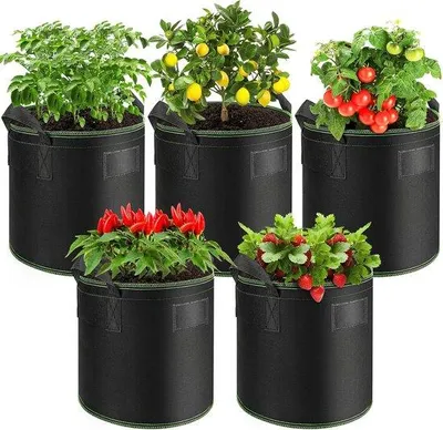 Produktbild von Famanu Pflanzentaschen 5 Stück 15 Liter für Gemüse und Blumen - Schwarz